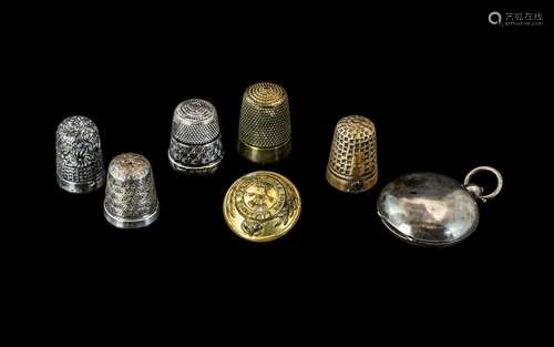 Collection of Three Silver Thimbles, together with two brass...