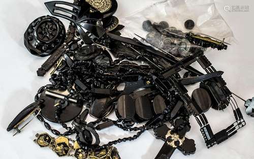 Collection of Whitby Jet Jewellery, comprising beads, shoe b...