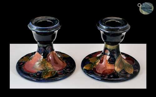 William Moorcroft Signed Pair of Squat Candlesticks In the `...