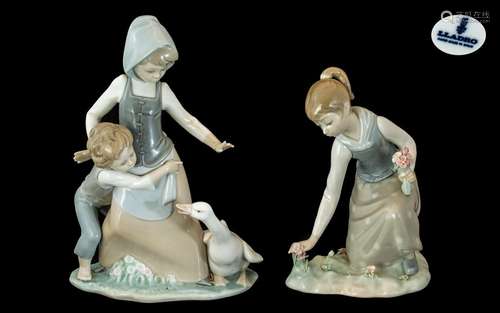 Two Lladro Figurines `Girl Gathering Flowers` (#1172) 8 inch...