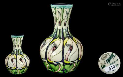 Moorcroft - Signed Bulbous Vase ` Swans ` Design. Designer E...