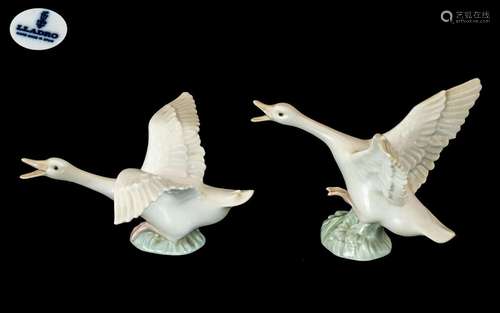 Two Lladro Duck Figures `Duck Jumping` (#1265) height 4 1/2 ...