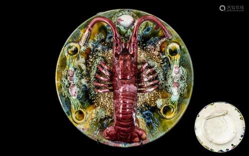 Majollica Lobster Plate, Portuguese, with a lobster surround...