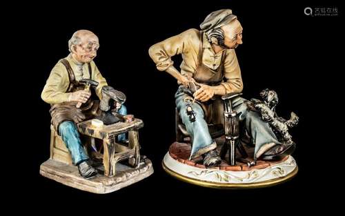 Vintage Capodimonte Figure - The Cobbler And His Dog - Signe...