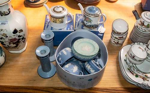 Collection of Wedgwood Blue Jasperware, comprising cups, tri...