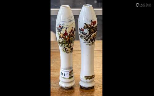 Two Ceramic Ale Handles, decorated with hunting scenes, 9`` ...