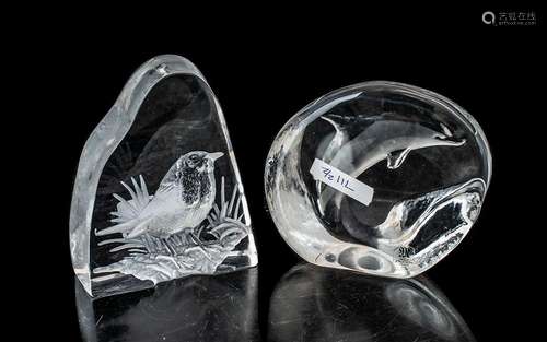 Two Mats Jonasson Swedish Glass Paperweights. Two paperweigh...