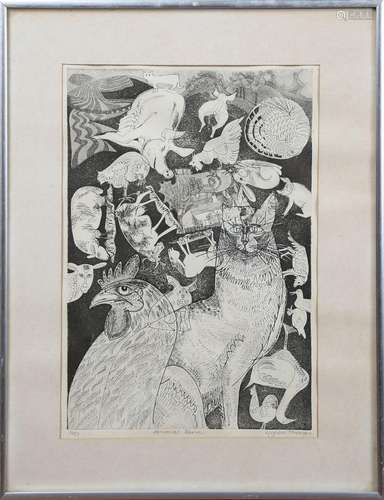 Glynn Thomas - 'Animal Farm', 20th century etching with aqua...