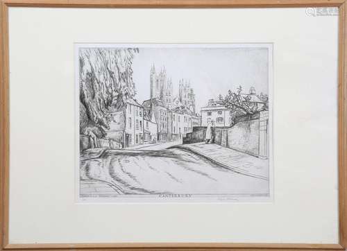 Edgar Holloway - 'Canterbury', monochrome etching on laid pa...