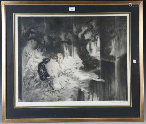 Louis Icart - 'Le Paravent', colour etching with aquatint pu...