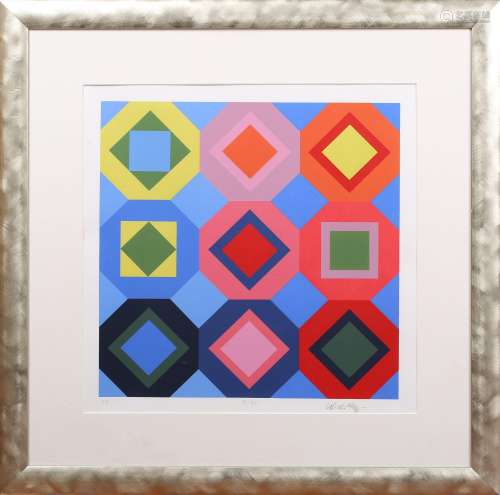 Victor Vasarely - Geometric Composition, 20th century screen...