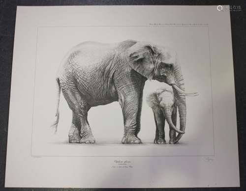 Gary Hodges - 'Elephants Africains', 20th century monochrome...