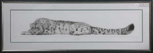 Gary Hodges - 'Snow Leopard' , 20th century monochrome print...
