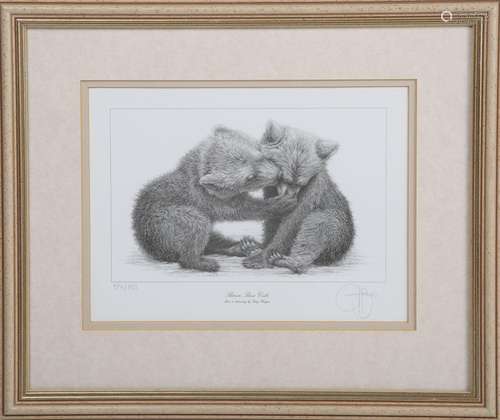 Gary Hodges - 'Brown Bear Cubs', 20th century monochrome pri...