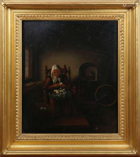 After Nicolaes Maes - Old Woman peeling Apples, 19th century...
