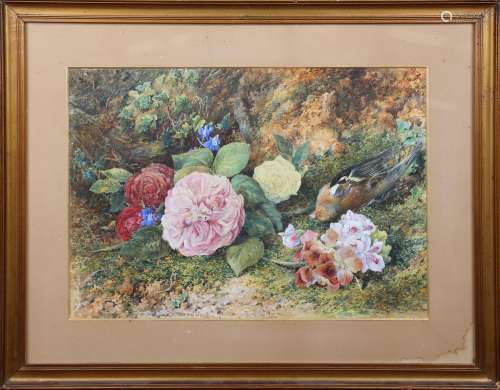John Jessop Hardwick - Still Life with Flowers and Bird on a...