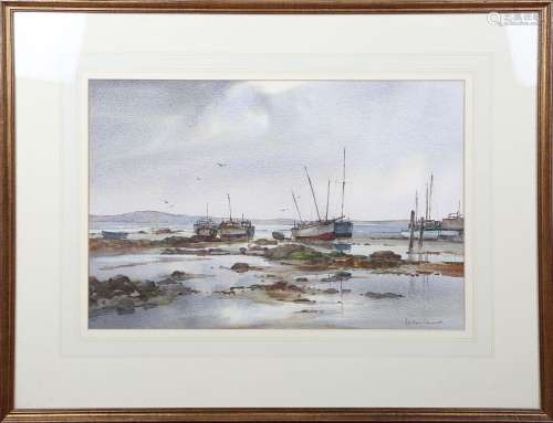 Ashton Cannell - Estuary Scene with Sailing Vessels, 20th ce...