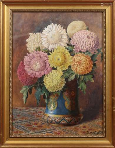 Albert H. Warren - 'Prize Chrysanthemums', watercolour, sign...