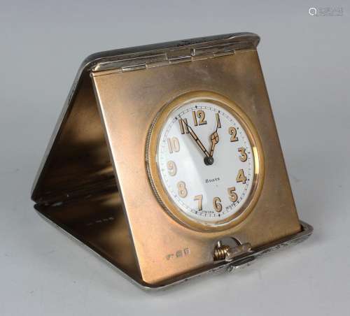 A George V rectangular cased folding travelling clock, the c...