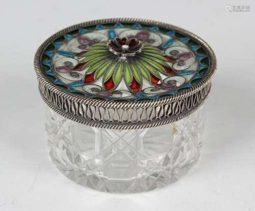 A Norwegian silver plique-à-jour and cut glass circular pot ...