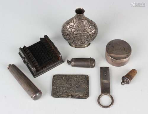 A small group of silver items, comprising a late Victorian p...