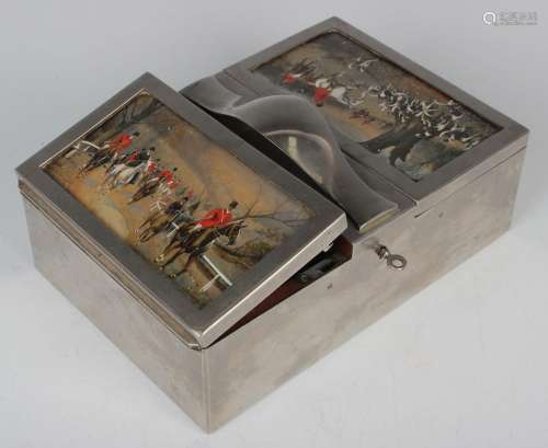An early 20th century plated twin hinged lidded rectangular ...