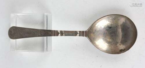 A late 17th century Dutch silver spoon, the fig shaped bowl ...