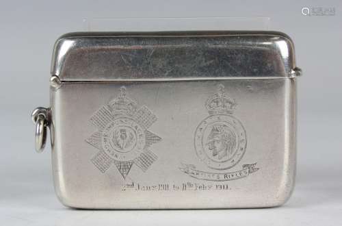 An Edwardian silver Artists Rifles vesta case of rounded rec...
