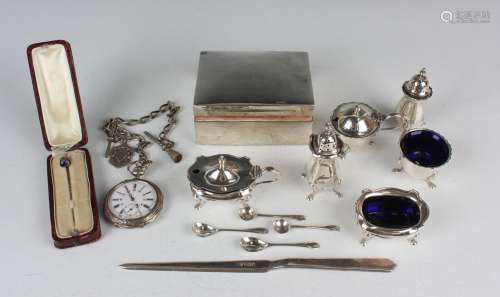 A group of silver items, including a cigarette box, London 1...