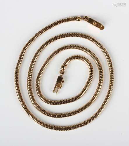 A gold serpentine link neckchain on a snap clasp, detailed '...