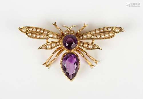 An Edwardian gold, amethyst and half-pearl brooch, designed ...