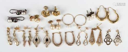 Ten pairs of gold earrings and earstuds, including a pair of...