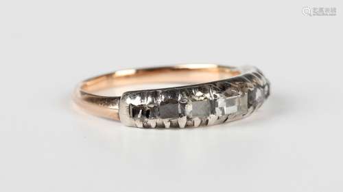 A gold, silver set and diamond seven stone half-hoop ring, p...