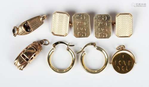 A pair of 9ct gold cut cornered rectangular cufflinks, Birmi...
