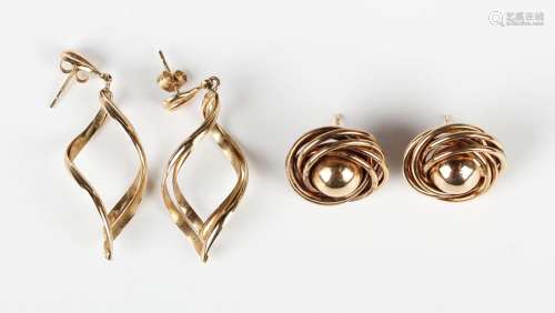 A pair of 9ct gold earrings in a spiral design, with post an...