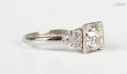 A diamond ring, mounted with the principal old European cut ...