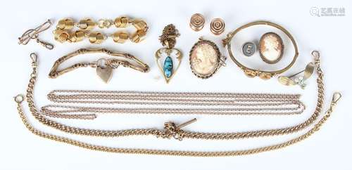 A group of mostly gilt jewellery, comprising a circular link...