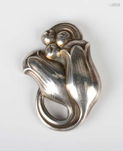 A Georg Jensen sterling silver tulip brooch, post-1945, deta...