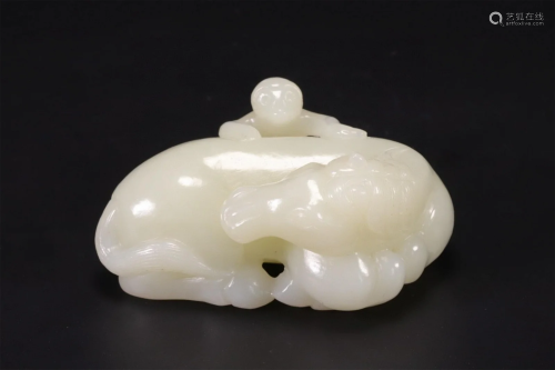 A Chinese Carved Jade Monkey and Horse Pendant