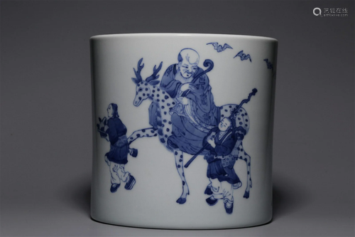 A Chinese Blue and White Glazed Porcelain Brush Pot