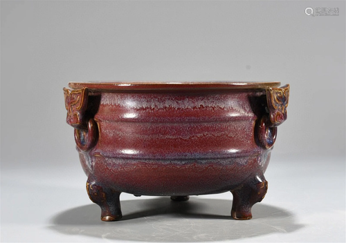 A Chinese Jun-Type Glazed Porcelain Incense Burner