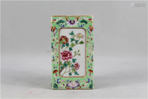 A Chinese Famille-Rose Glazed Porcelain Square Brush Pot
