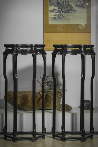 A Pair of Chinese Carved Hardwood Stands