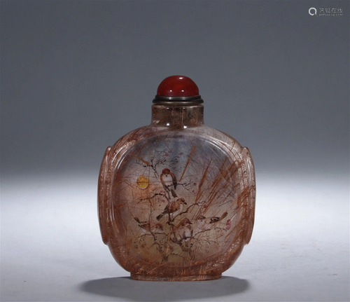 A Chinese Carved Crystal Snuff Bottle with Painting Inside