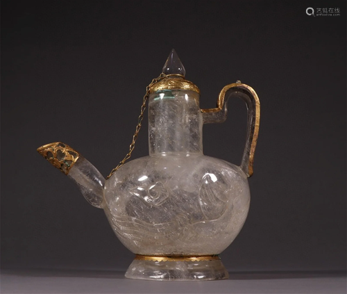 A Chinese Carved Rock Crystal Wine Pot