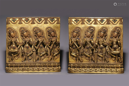 A Pair of Chinese Gilt Bronze Figure of Buddha Panels