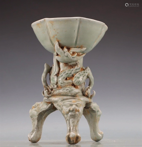 A Chinese Yue-Type Glazed Porcelain Buddhist Instrument