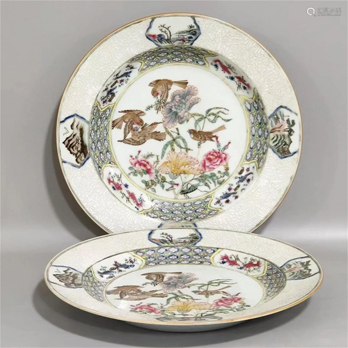 Two Chinese Famille-Rose Glazed Porcelain Plates