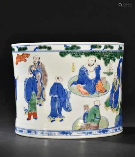 A Chinese Wu-Cai Glazed Porcelain Brush Pot