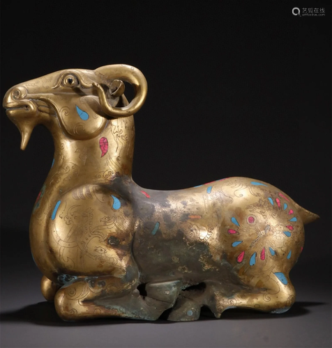 A Chinese Gilt Bronze Goat Decoration